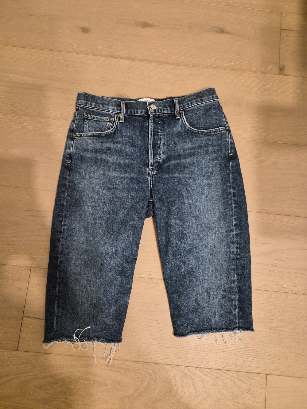 Agolde Mid-Blue Straight Denim Shorts